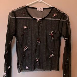 See-through mesh shirt with floral print